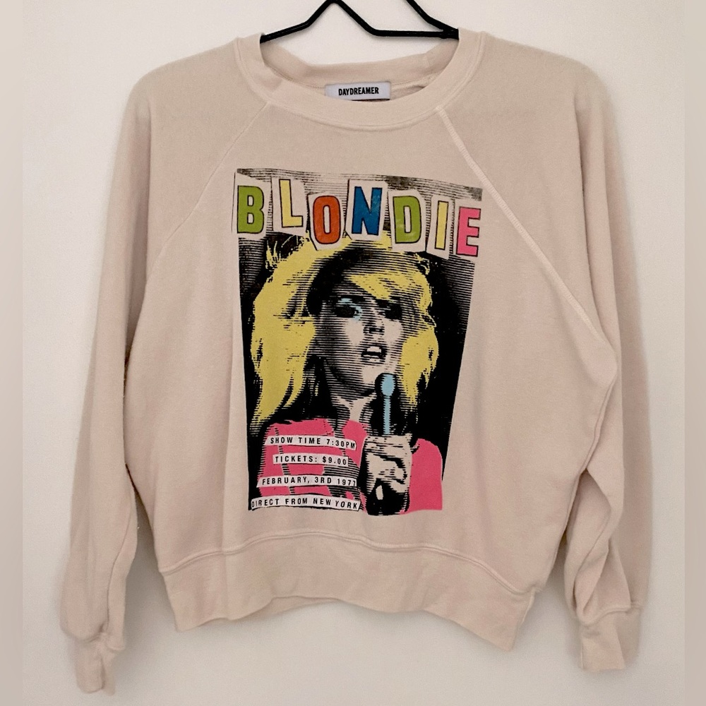 Daydreamer Blondie Show Time Graphic Crewneck Sweatshirt, Small, Dirty White